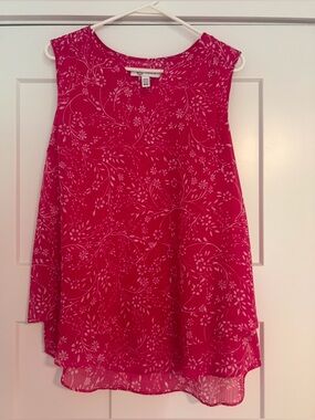 Cristina B. Bright Pink Floral Blouse Medium summer light flutter sleeveless